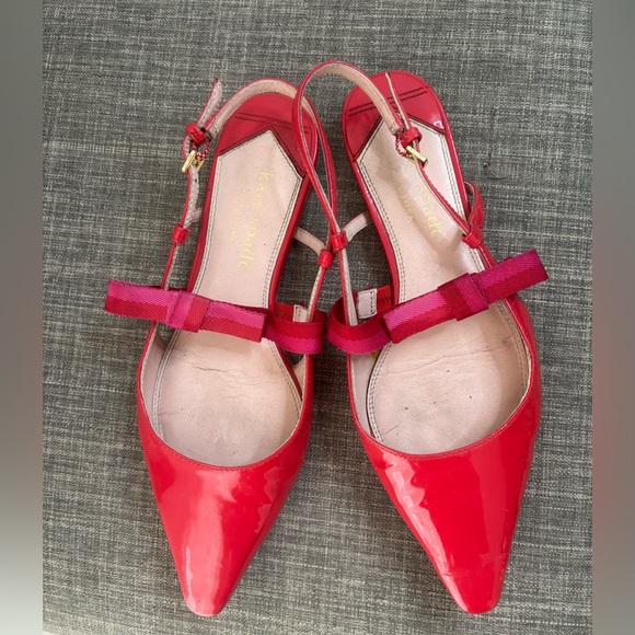 Kate Spade Red Patent Leather Heels with Bow - Picture 1 of 2